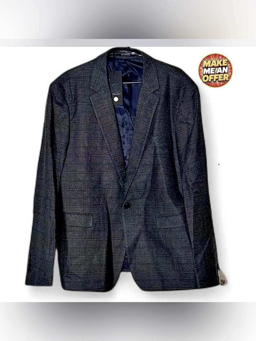 Brand New Men's Dark Gray Plaid Single-Breasted Blazer - SZ XL